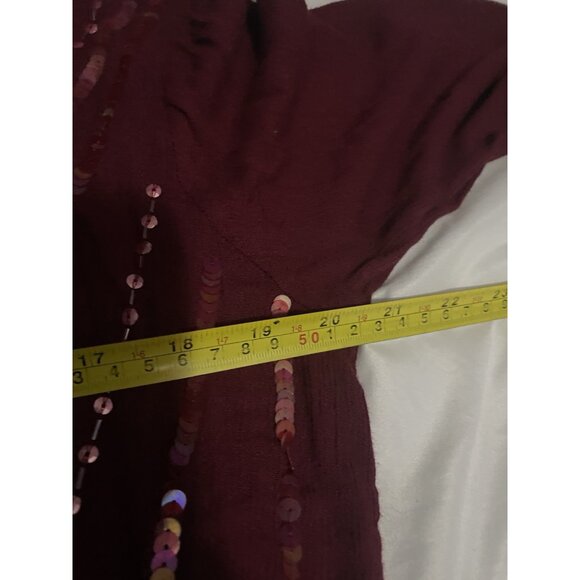 Chelsea & Violet Burgundy Sz Medium Crinkled Dress Beaded Sequin Vneck Holiday - Picture 6 of 10